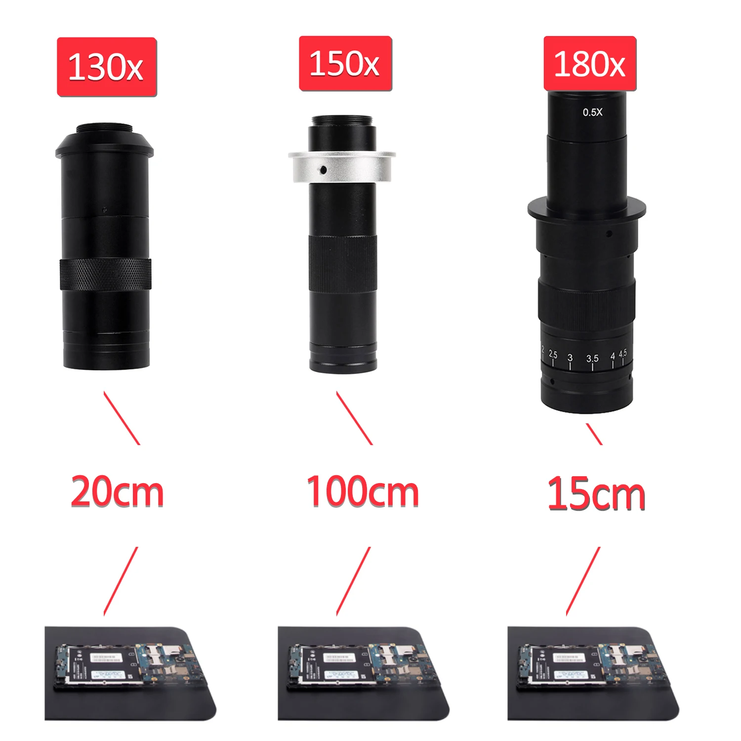 Microscope Objective Lens 130X 180X Video Microscope Camera 180 multiples Adjustable Zoom Lens Accessories C-MOUNT for HDMI VGA USB camera