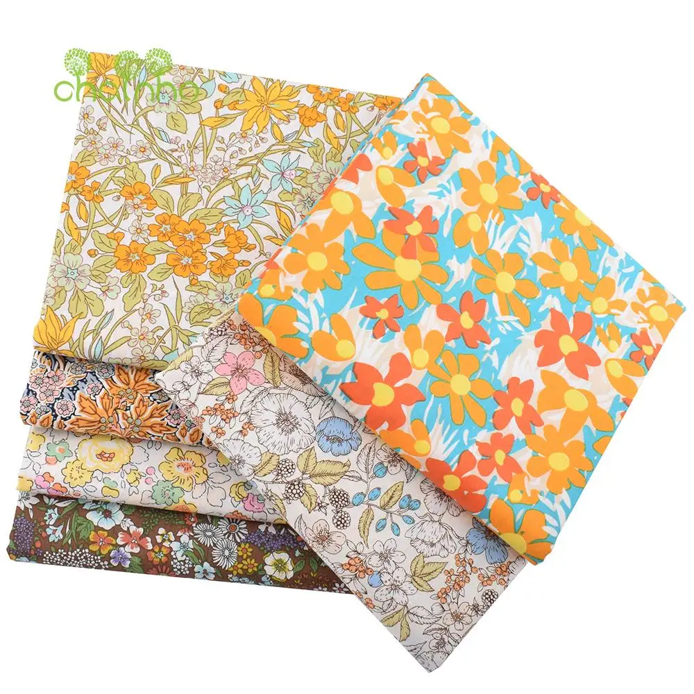 Chainho,Printed Plain Weave Poplin Cotton Fabric,DIY Sewing Quilting Material,Floral Patchwork Cloth,3 Sizes,PCC109