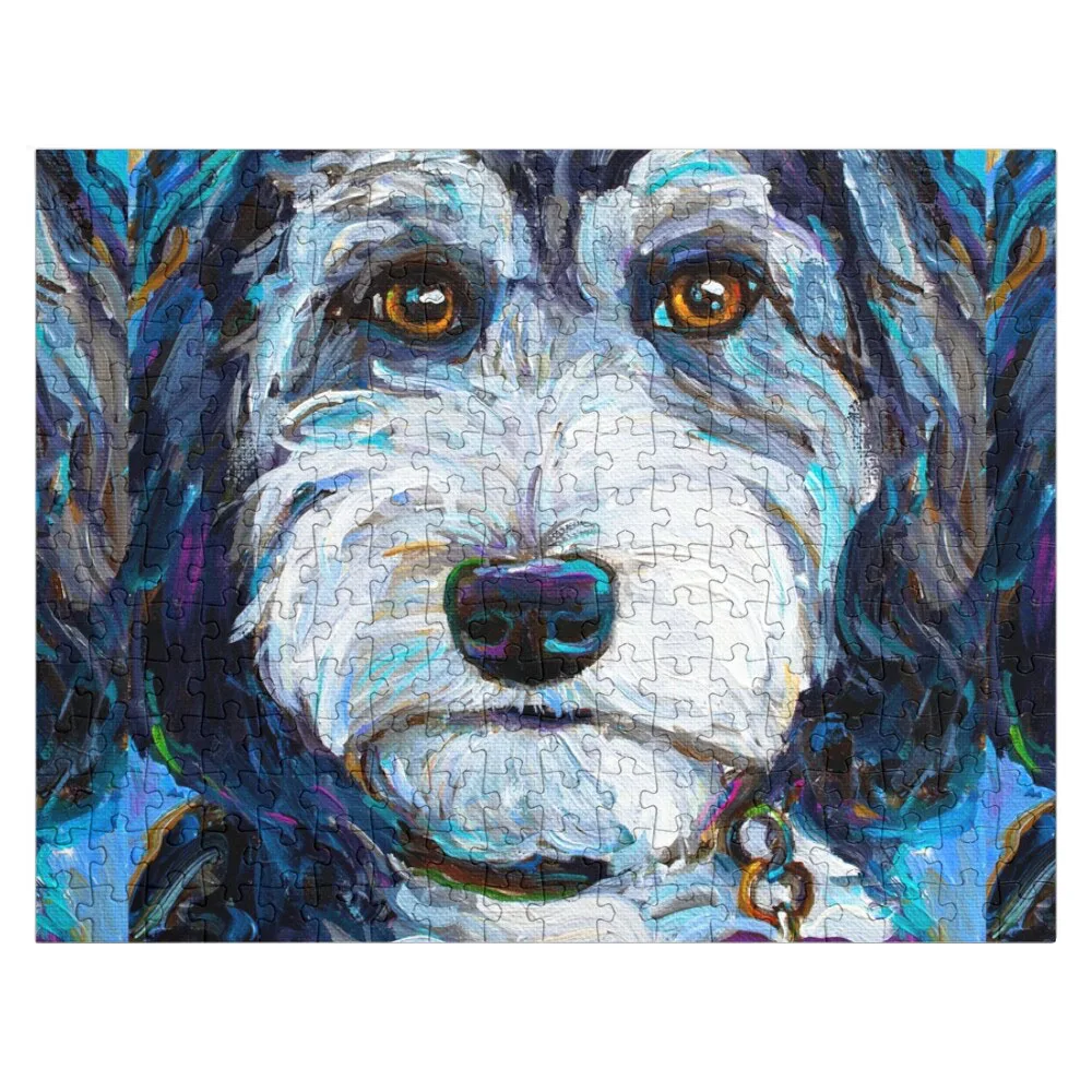 Tuxedo Aussiedoodle Dog by Robert Phelps Jigsaw Puzzle Puzzle Game Children Children Puzzle