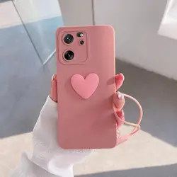 Cute 3D Love Heart Silicone Phone Case with Lanyard Wrist Strap - Xiaomi - mi 11 lite 5g (AXSS Pink)