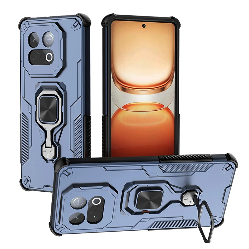 Shockproof Armor Case with Metal Ring Stand and Silicone+PC Protection