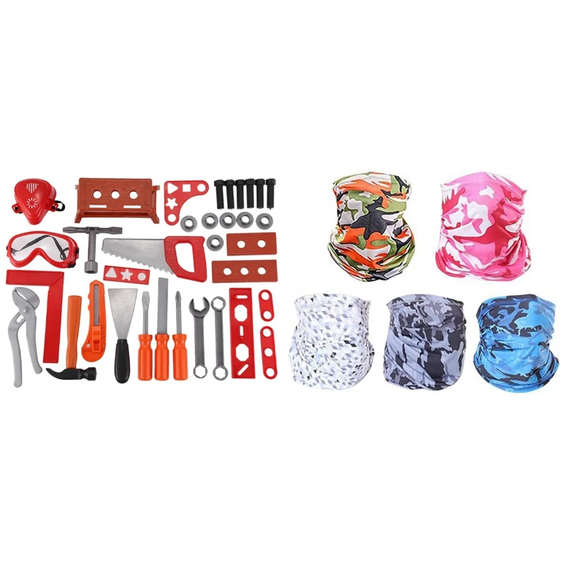 

2023 Hot-Children's Toolbox Set Simulation Repair Tool With 5 Pcs Unisex Seamless Neck Gaiter Face Mask