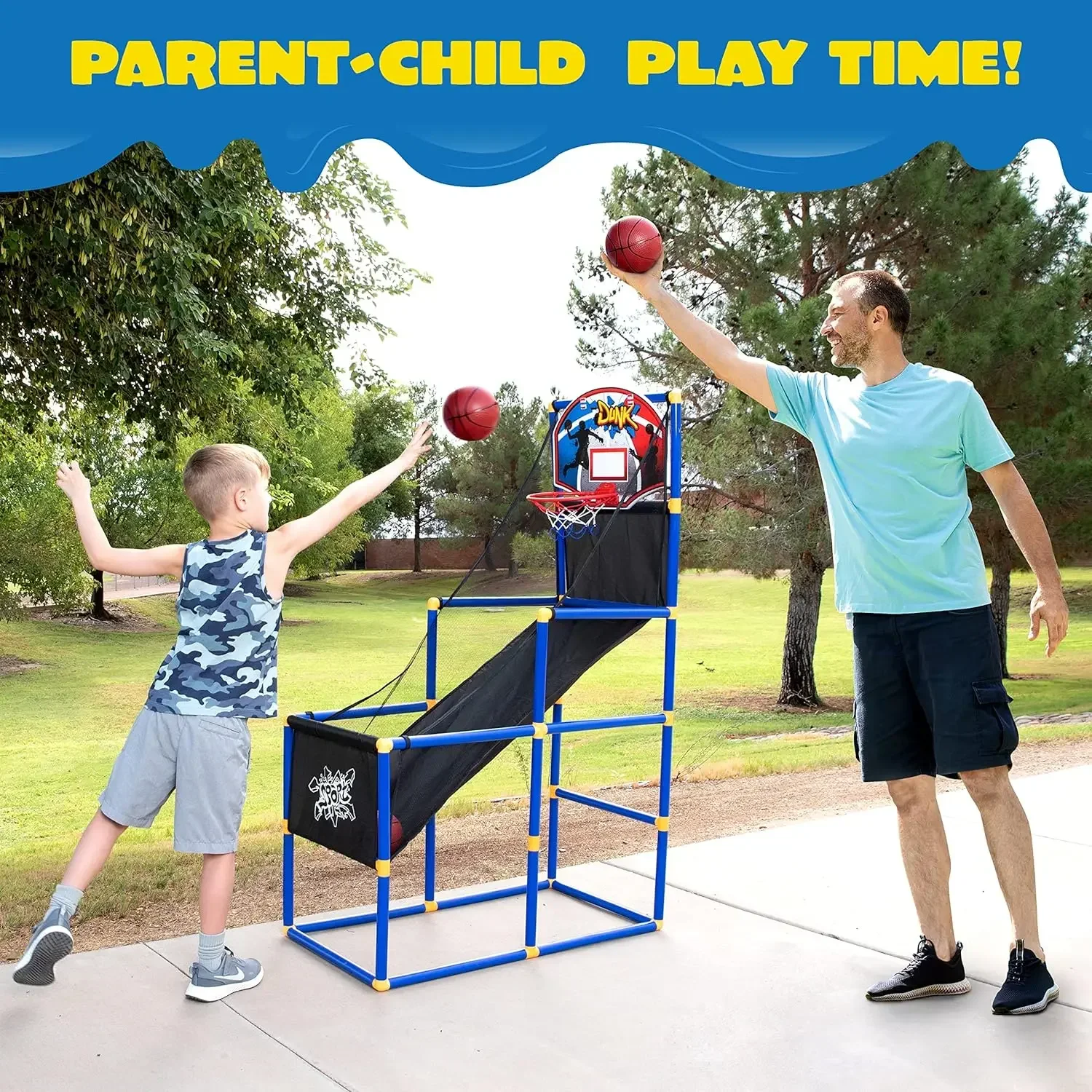 Arcade Basketball Game Set with 4 Balls and Hoop for Kids Old Indoor Outdoor Sport Play Basketball Game Toys Gifts for Toddlers 6