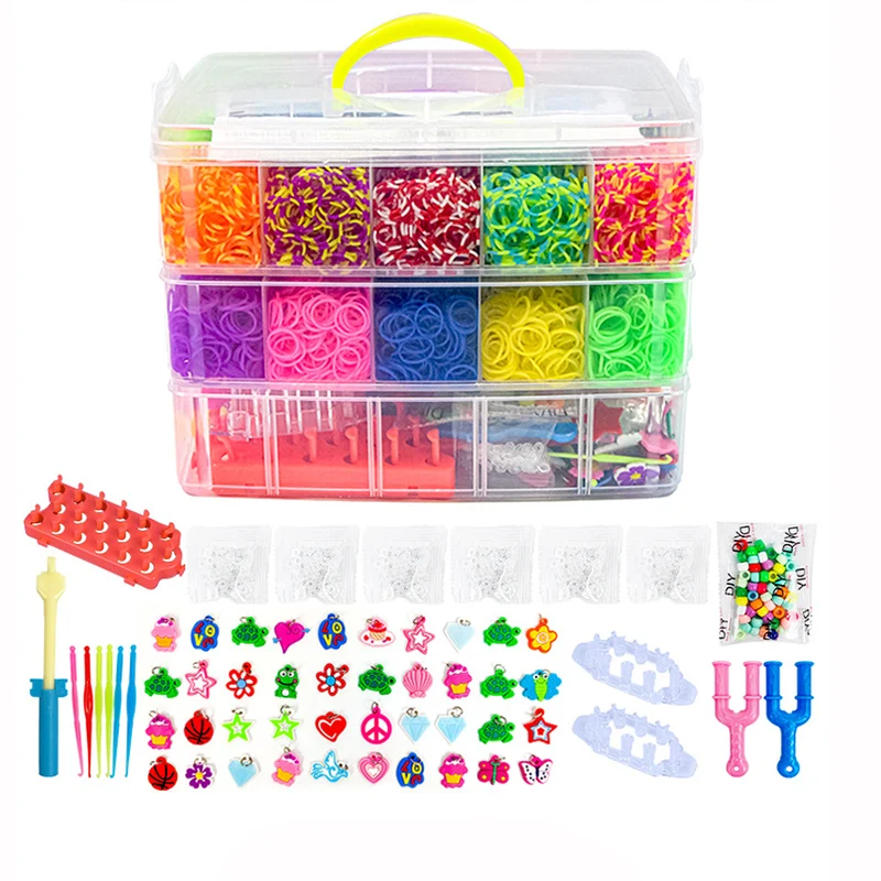 

DIY Handmade Weaving Toys Beaded Toys Rubber Box Bands Tool Art for Loom Elastic Children Crafts Kit Knitting Bracelet Girls