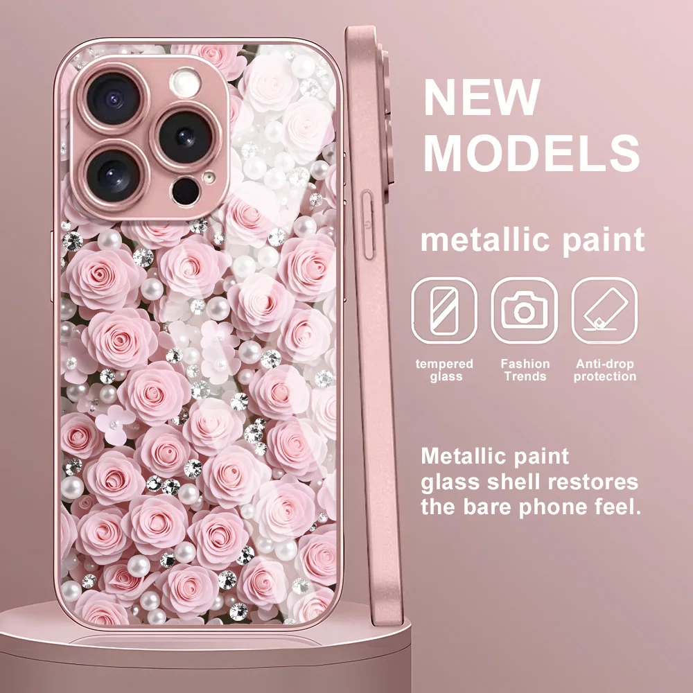 Elegant Flower Design Tempered Glass Phone Case