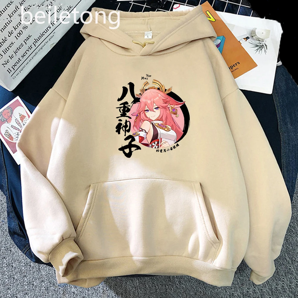 Kawaii Yae Miko Genshin Impact Anime Hoodie Aesthetic Harajuku Hoody Women Cartoon Graphic Tops Pullover Sweatshirts Streetwear
