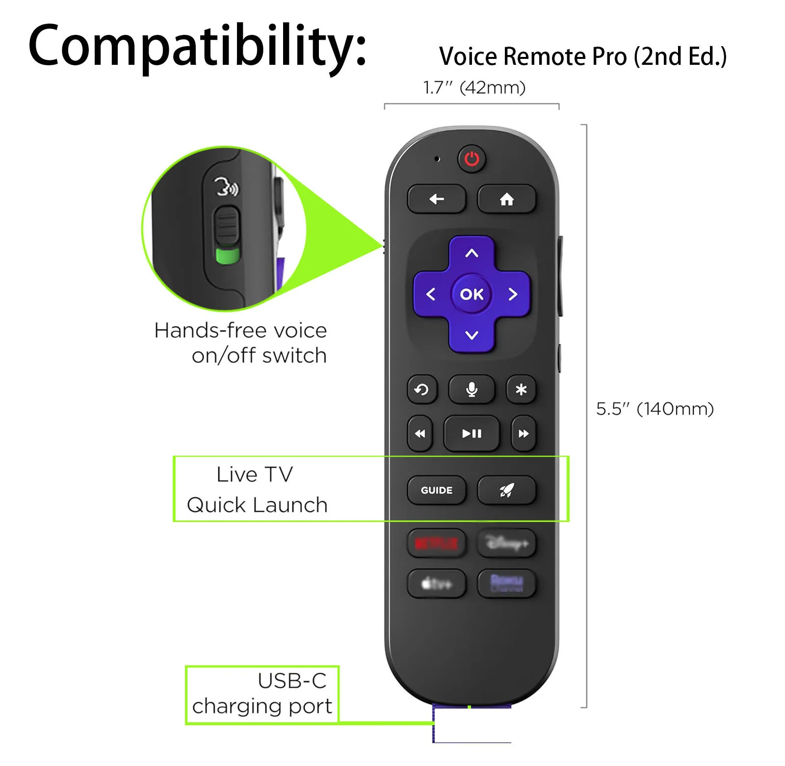 Silicone Remote Case Silicone Remote Cover Silicone Remote Sleeve Remote Controller Cover Silicone Case Protector Silicone Protective Control Case for Rokutv Remote Control Cover for Roku Streaming Voice Remote Pro (2nd edition)/RCB1R /RCOS1