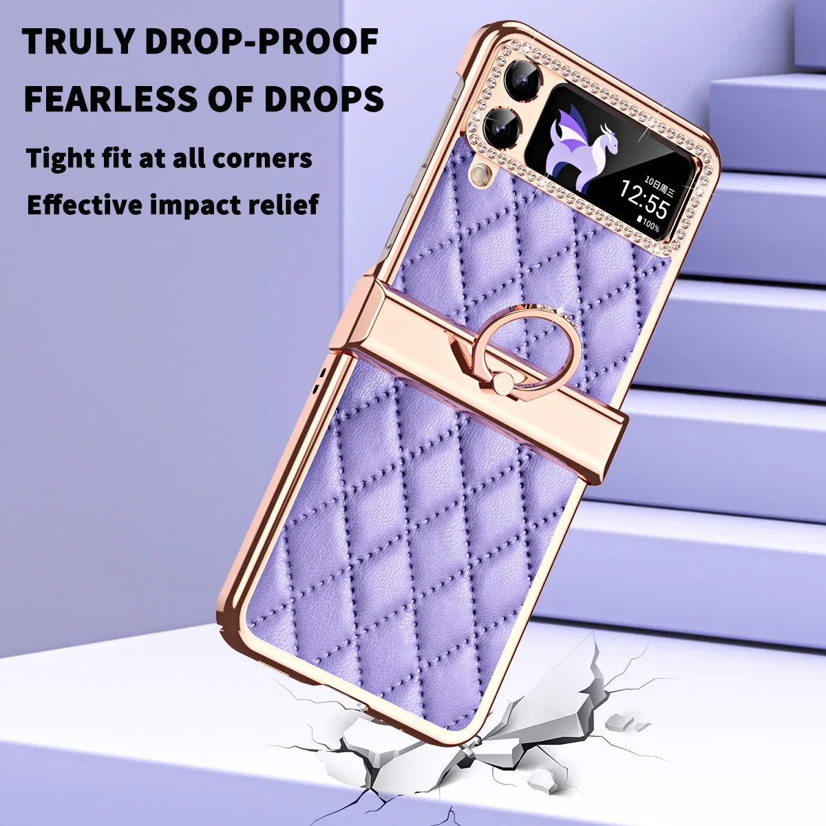 Luxury Diamond Folding Leather Cases For Samsung Galaxy Flip4 Fragrance Finger Ring Plaid Protective Cover For Samsung Z Flip 4