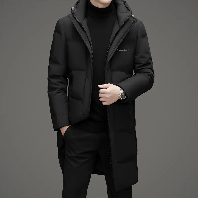 thumbnail image 1 of Chaqueta de invierno de plumón para hombre, gorro extraíble de pato con relleno de plumón, ropa de diseñador, chaqueta acolchada para hombre, abrigo largo informal para hombre, invierno, 1 of 5