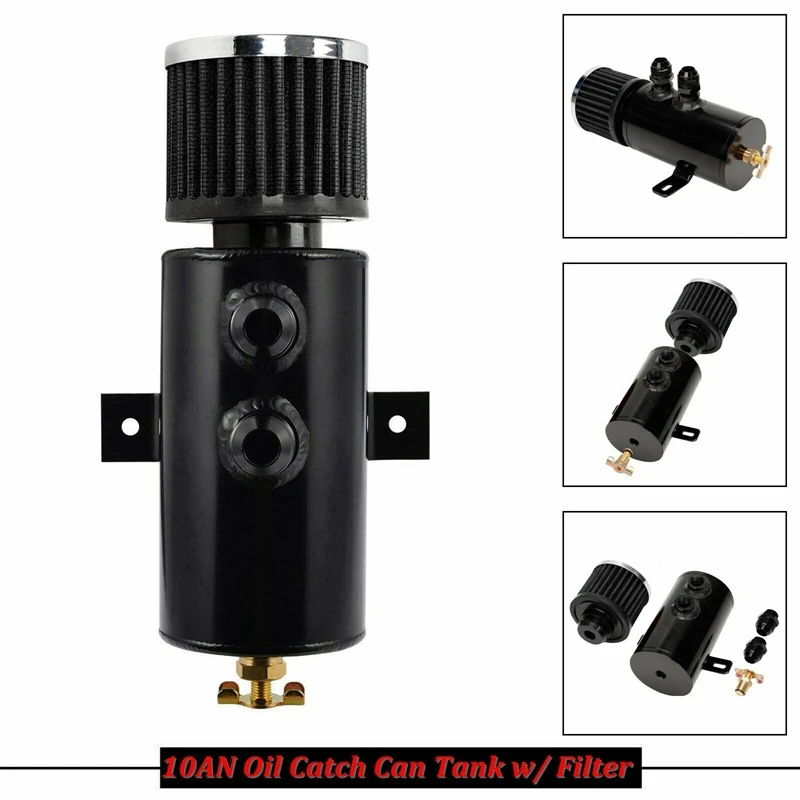 

Black Aluminum 10AN Oil Catch Can Reservoir Tank +Breather Filter Baffled Kit