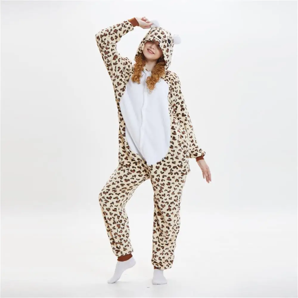 

Kigurumi Flannel Leopard Bear Pajamas Animal Suits Cosplay Costumes Adult Onesies Cartoon Animal Sleepwear