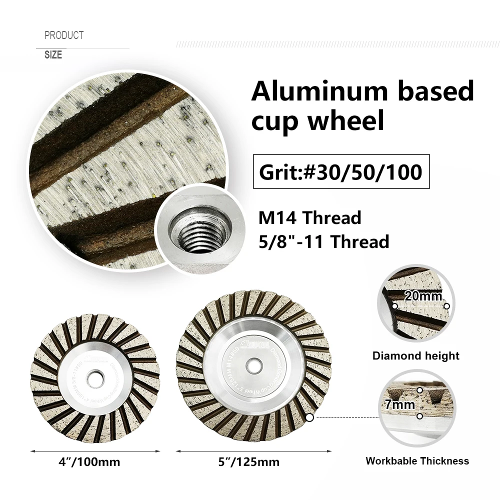 1pc M14 Dia 4"/100mm Diamond Grinding Cup Wheel Aluminum Based Grinding Disc Granite Marble cutting disc grinding disc abrasive wheel grinding wheel