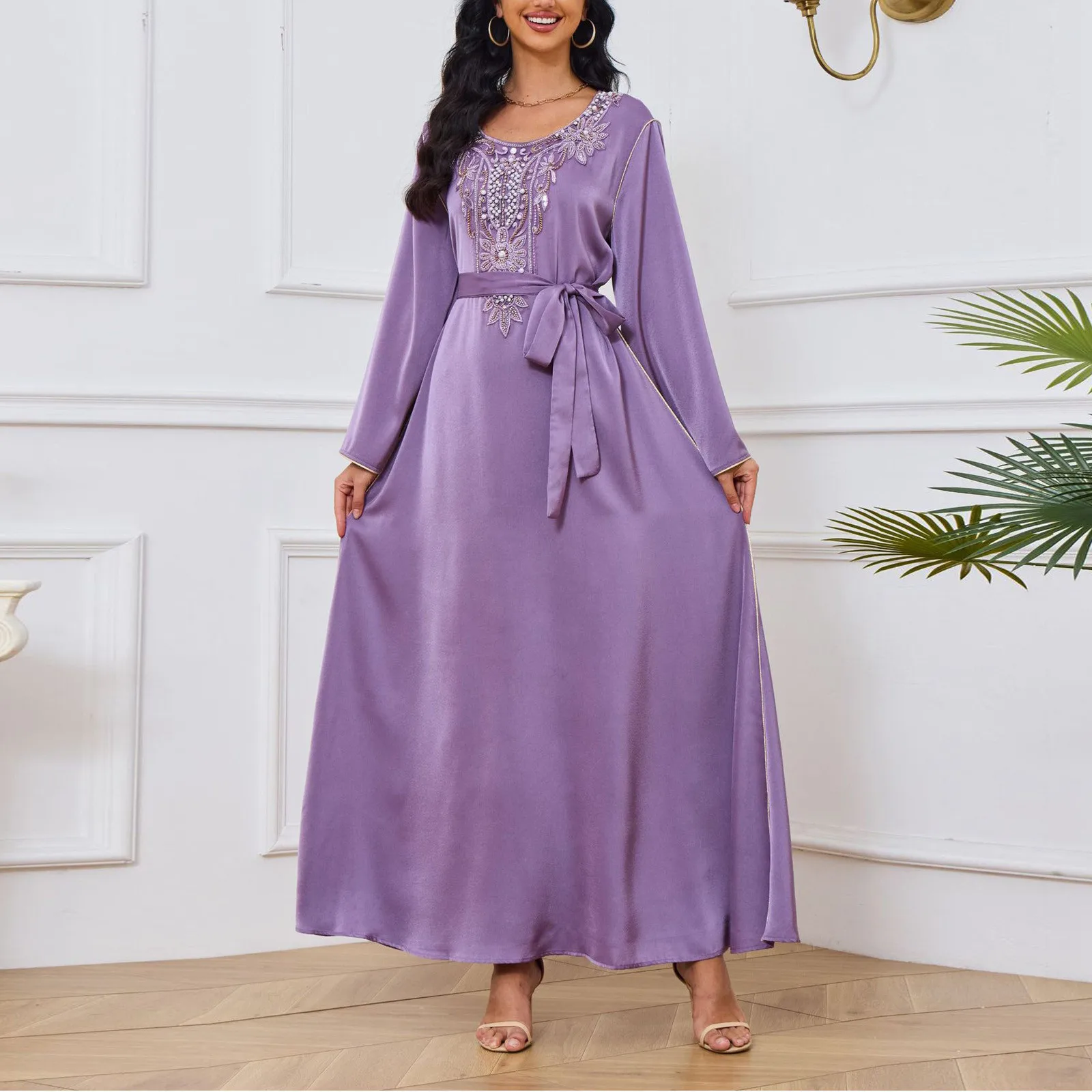 

Мусульманское женское платье с длинным рукавом и круглым вырезом Abayas
