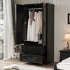 70" Wooden Wardrobe Closet with 2 Doors Drawer, Versatile Clothing Storage Cabinets with Hanging Rod, Black Children's Wardrobes 1