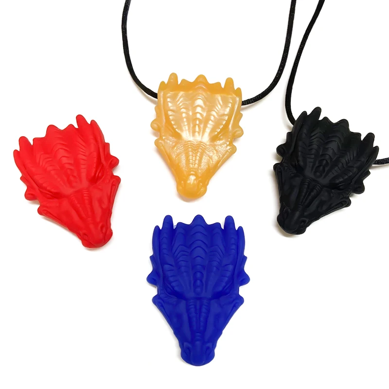 1pcs Silicone Teethers Crystal Chew Dragon Necklace Sensory Pandent Chewing Toy for Kids Boys Girls Autism 3