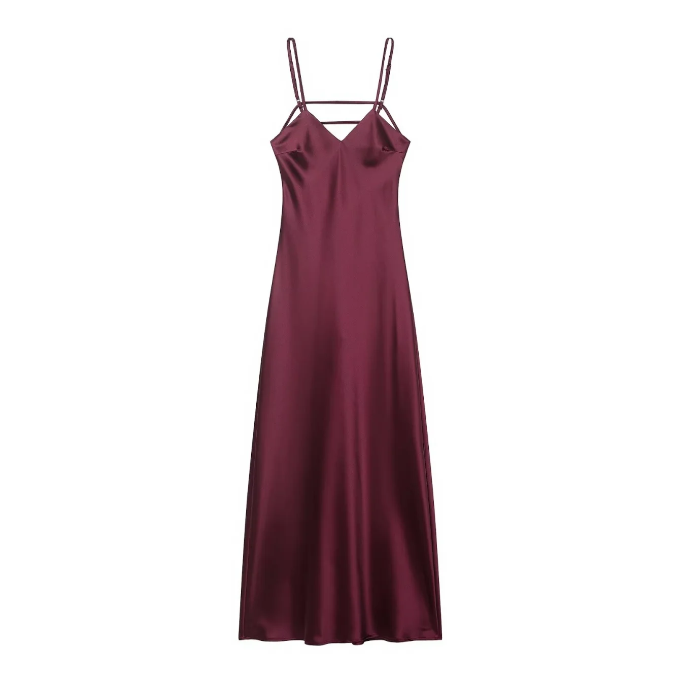 Women Summer Solid V Neck Sling Dress Female Backless Sexy Elegant Sleeveless Midi Long Dress Ladies Satin Party Holiday Dress