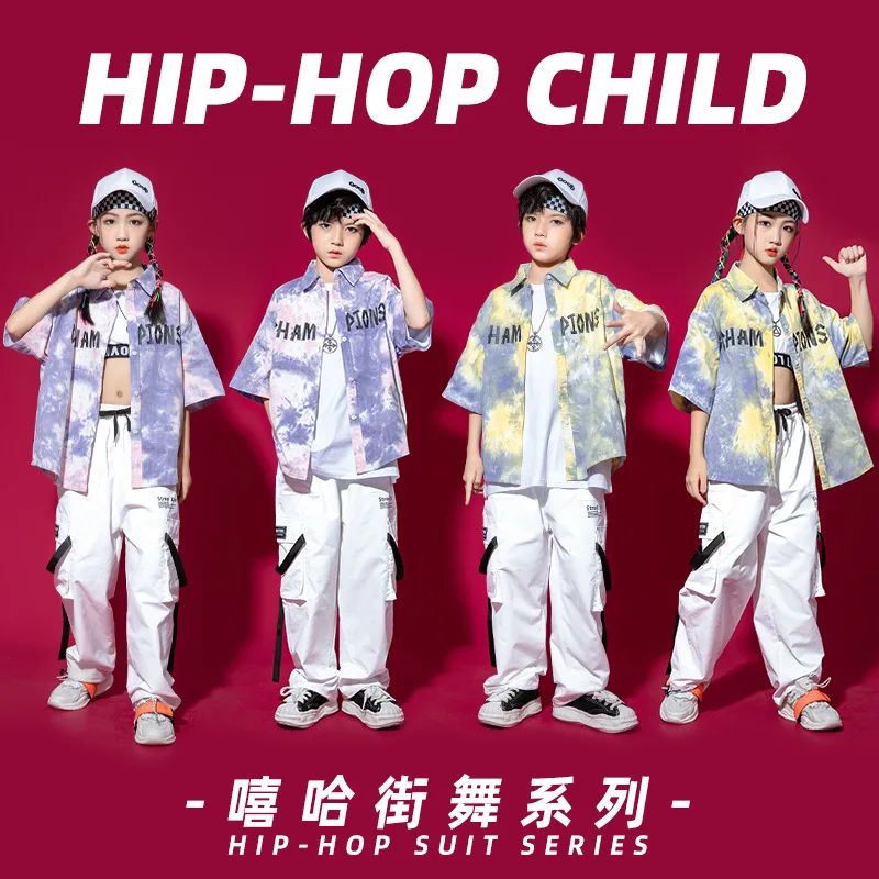 

Children Tie-Dyed Shirts Short Sleeved Hip Hop Dance Clothes Boys Casual Wear Girls Jazz Performance Costume Rave Clothes