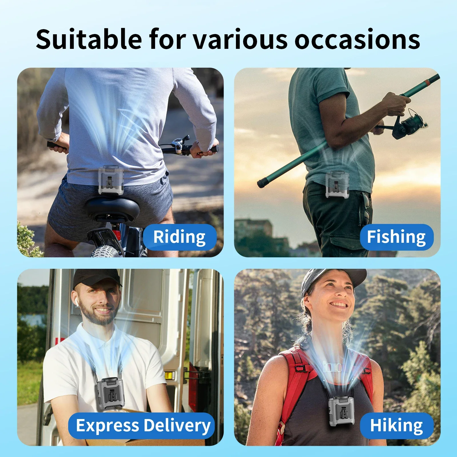 New 6000 Mah Portable Waist Fan Hanging Neck Fan Strong Wind With Power Bank Led Lighting For Sports Courier Outdoor Working