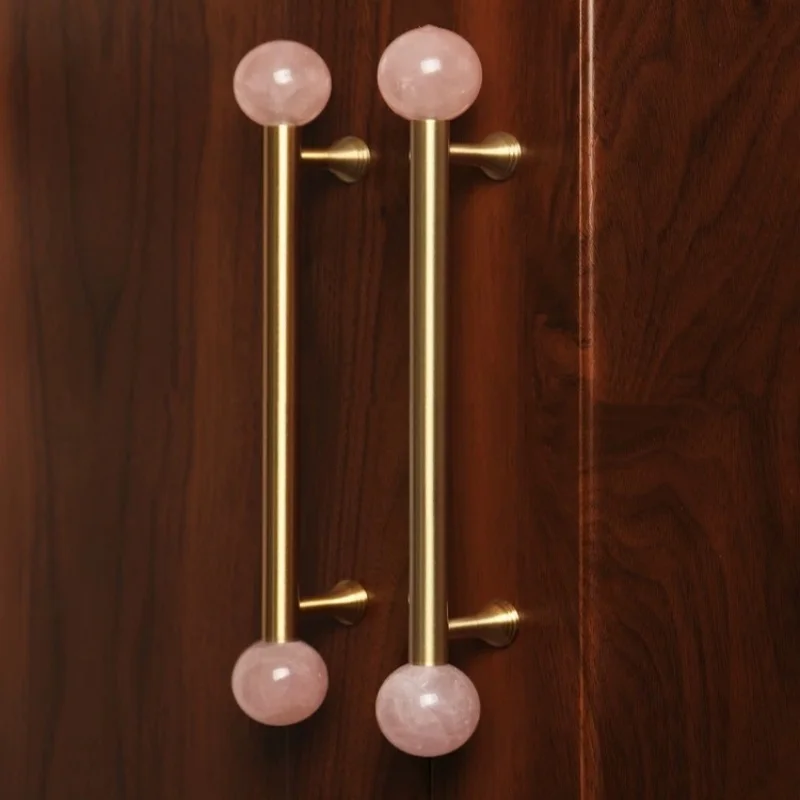 อุปกรณ์ครัวหินอ่อน/คริสตัลธรรมชาติ + ทองเหลือง มือจับตู้แบบใหม่ มือจับประตูตู้เสื้อผ้า มือจับลิ้นชัก คริสตัล ปุ่มจับเฟอร์นิเจอร์ 1