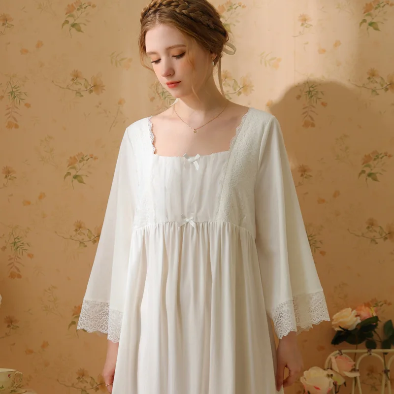 

Princess Nightgown Women's Autumn Long Sleeve Lace Sweet Girl Cotton Palace Princess French Long Dress Nightgown 2023 New