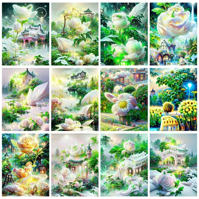 

RUOPOTY DIY Full Diamond Painting Flower House Embroidery Cross Stitch Landscape Mosaic Handicraft Decor For Home