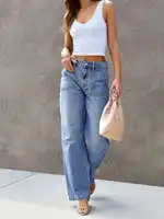 Women's Light Blue Wide Leg Straight-Leg Jeans - Stylish and Comfortable Denim Pants for Effortless Fashion - Image 5