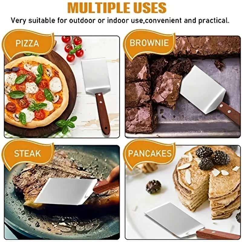 1pc, Brownie Spatula, Stainless Steel Brownie Spatula With Wooden Handle, Stainless Steel Pizza Shovel, Spatula For Cake Pizaa