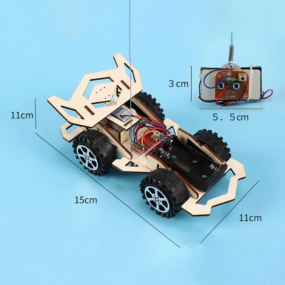 Kids Remote Control Electric Wooden Racing Toys Technology Innovation DIY Hand-assembled Electric Wireless Four-wheel Drive Toys