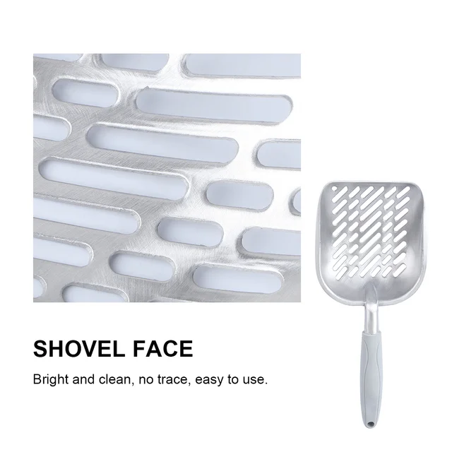 Cat Litter Scoop Grey Heavy Duty Metal Long Handle Pet Scooper High Efficiency Sifting Shovel Comfortable Hold No Rust 4