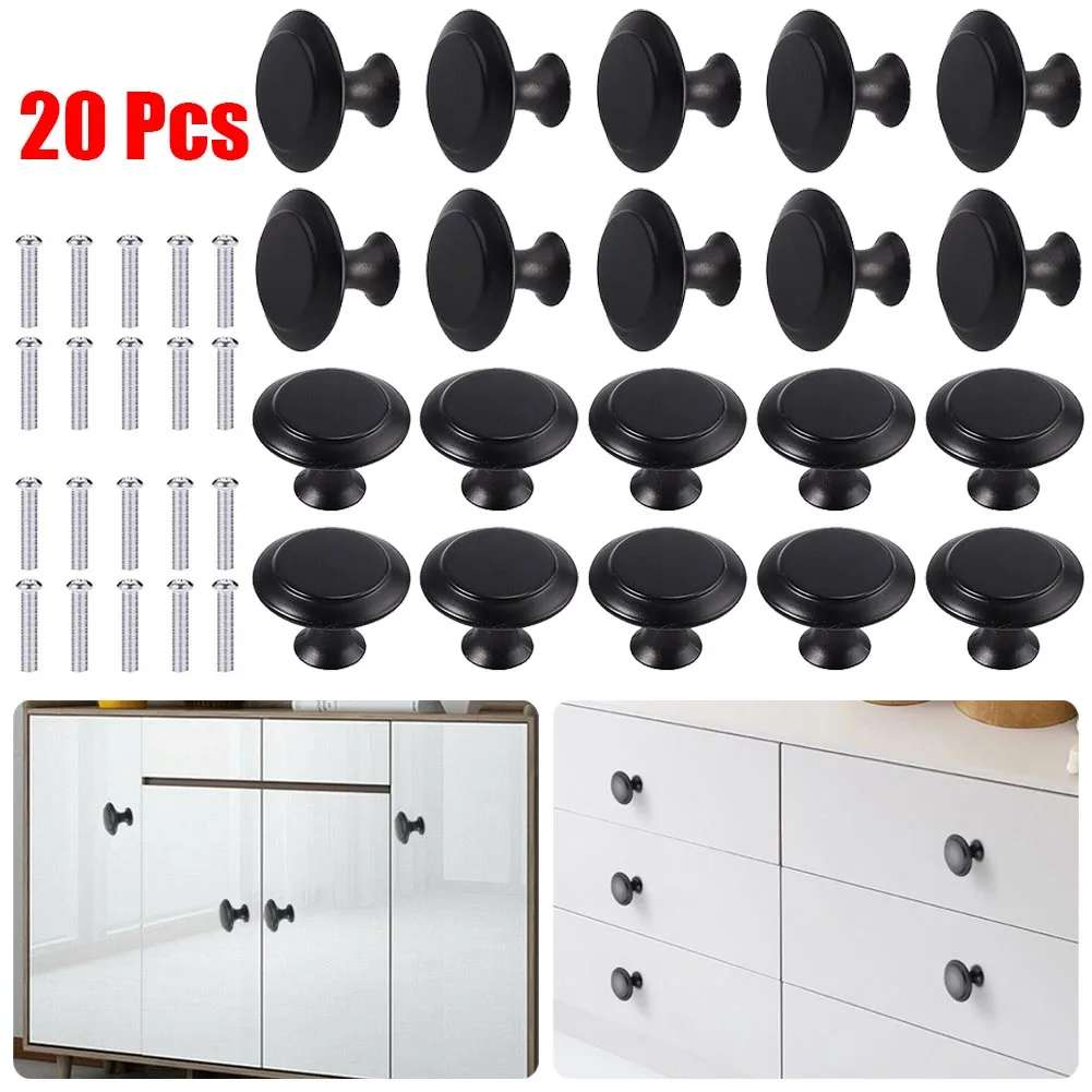 20Pcs Round Stainless Steel Door Knobs Cabinet Handles Cupboard Drawer Kitchen Bathroom Fashion Furniture Hardware Accessories