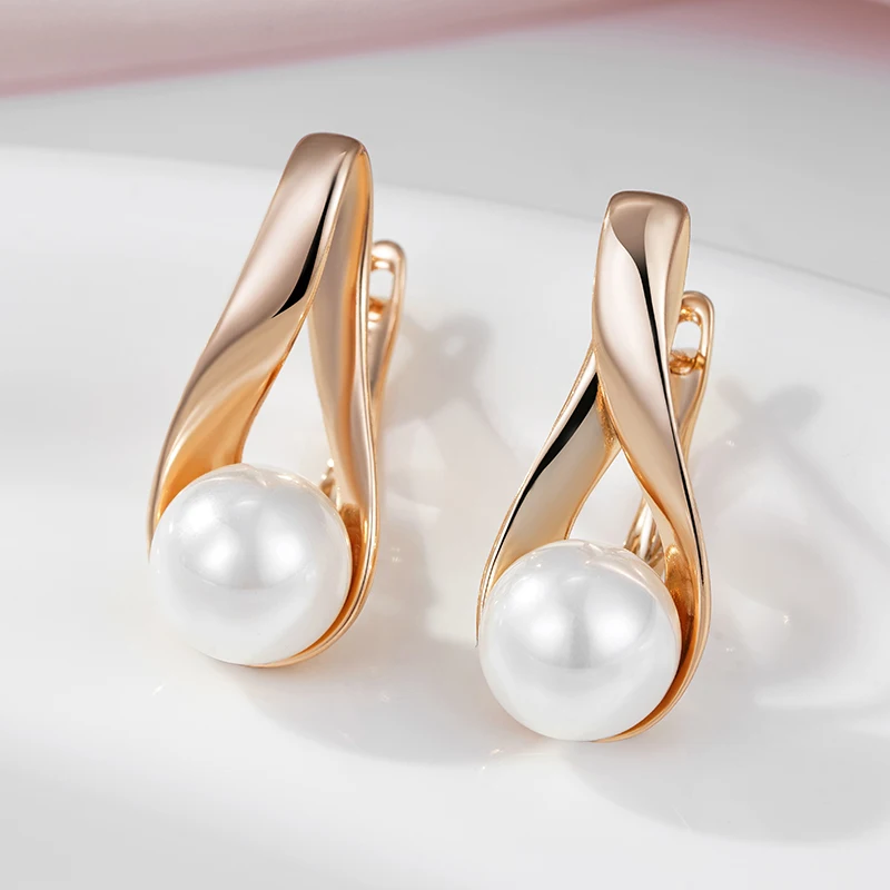 SYOUJYO Vintage Pearl Drop Earrings For Women 585 Rose Gold Color Bride Wedding Elegant Jewelry Memorial Day Gift