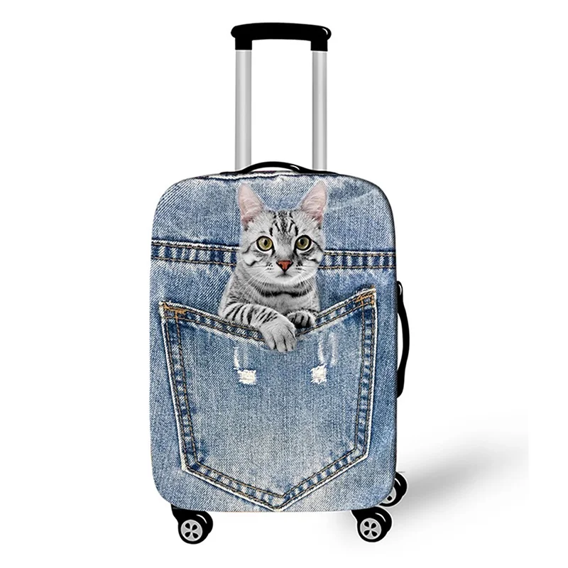 Pocket Dog Luggage Cover Thick Denim Luggage Protective Cover 18-32 Inch Trolley Case Suitcase Case Dust Cover Travel Accessories