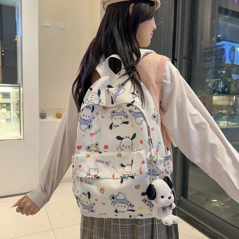 Sanrio Pochacco Printed Backpack Cartoon Zipper Shoulders Bag Large Capacity Student Schoolbag Waterproof Cute Y2k Girl Gifts