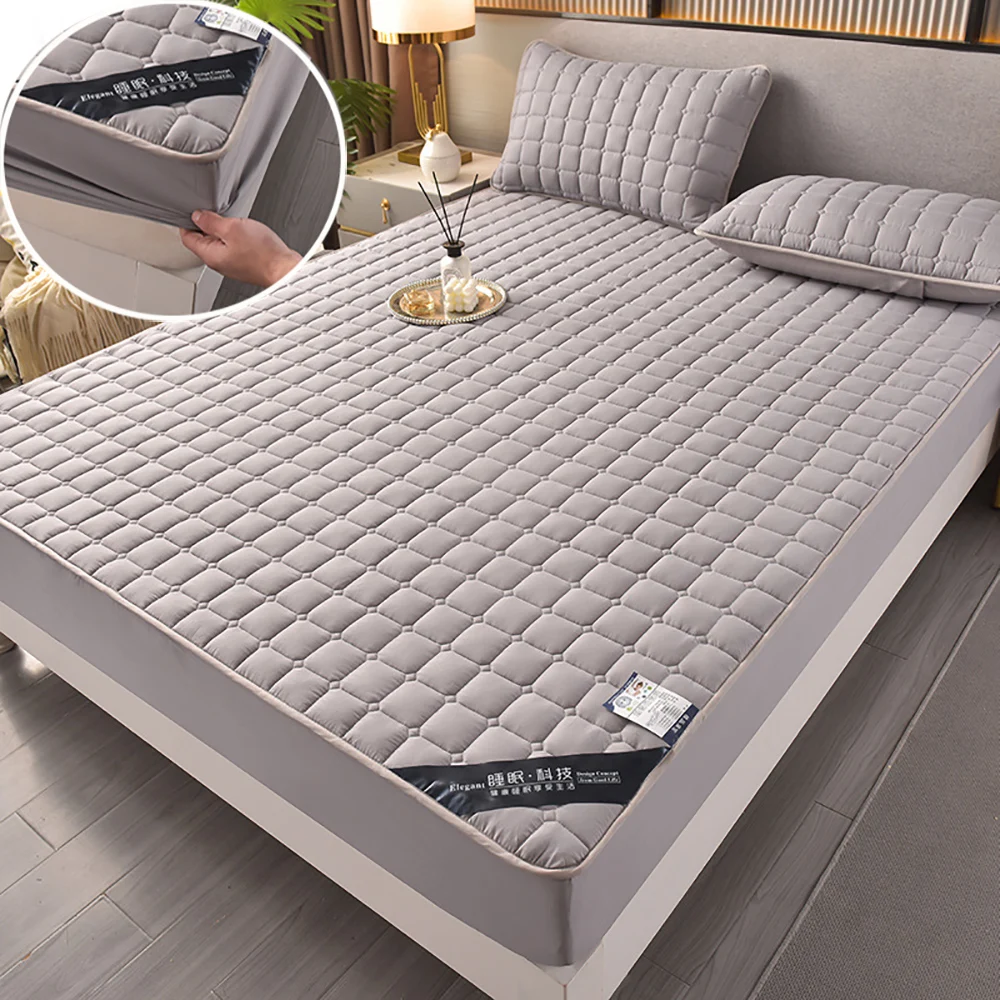 

Waterproof Fitted Sheet Polyester Mattress Bed Cover For King Queen Full Size Home Decoration Washable Elasticity Protective Mat