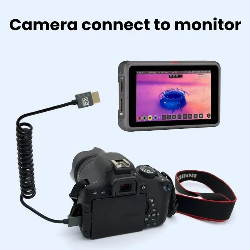 HDMI Adapter Cable HDMI Cable HDTV Adapter Cable HDTV Cable 8K UHD 90 Degree Stretch Spring Coiled Display Cord For Laptop PC DVD PS4 Camera Monitor HDTV
