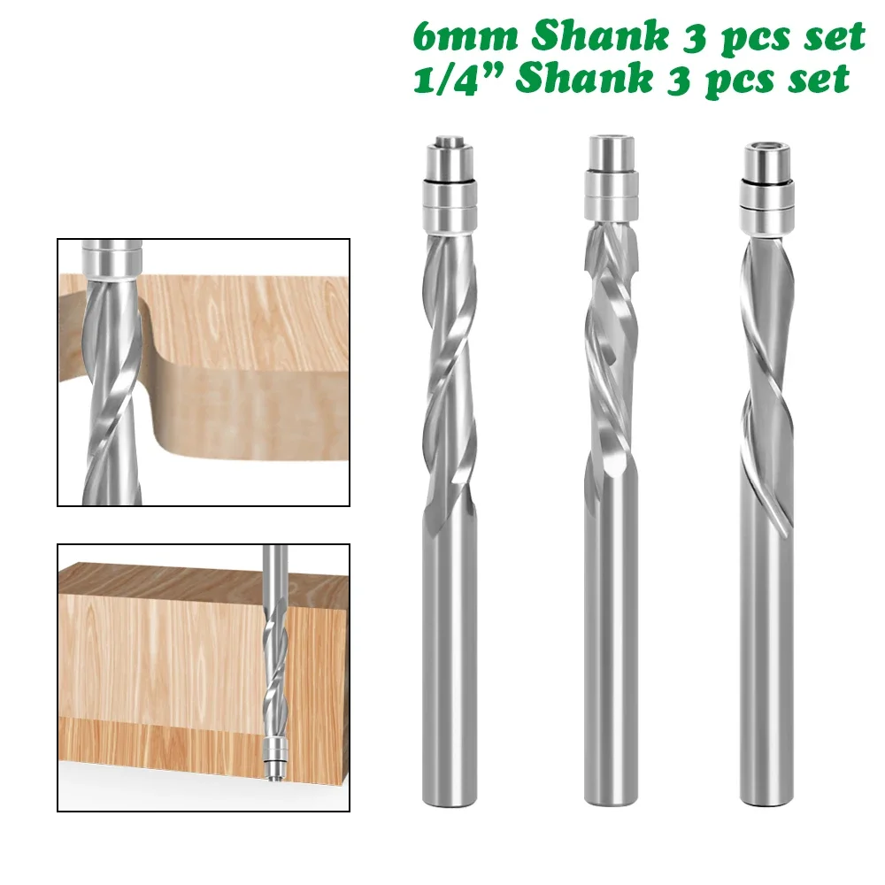 

1PC 6mm 6.35mm Shank Solid Carbide Bearing Guided Two Flute Flush Trim Router Bits Woodworking Milling Cutters