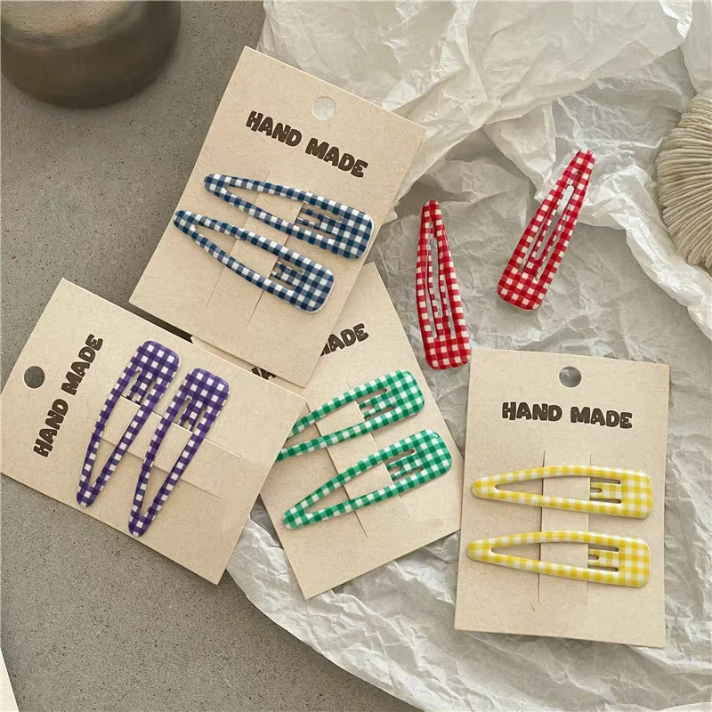 2 Stück modische und minimalistische bunte klassische karierte BB-Haarnadel-Haarseitenklammern für Mädchen und Frauen, koreanische Haar-Accessoires