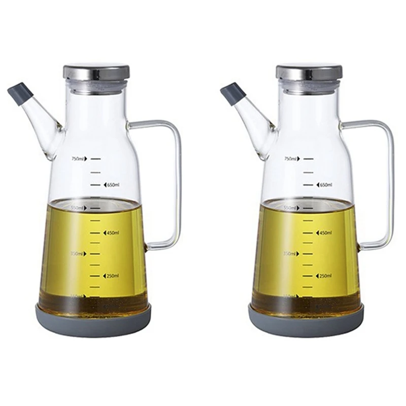 

2X Olive Oil Dispenser Measurements Vinegar Bottles Cooking Oil Can Glass Bottle Leak-Proof BBQ Kitchen Supplies, 750ML