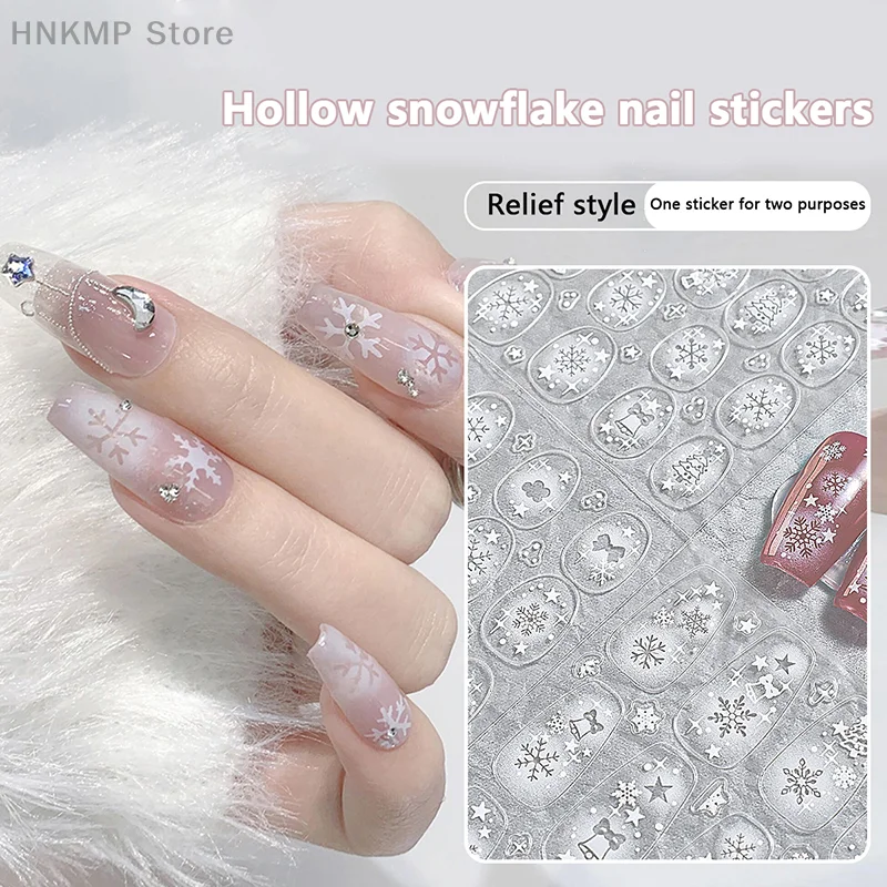 

1pcs White Glitter Snowflakes Nail Stickers Winter Christmas Adhesive Slider Decal New Year Xmas Manicure Nail Art DIY Decor