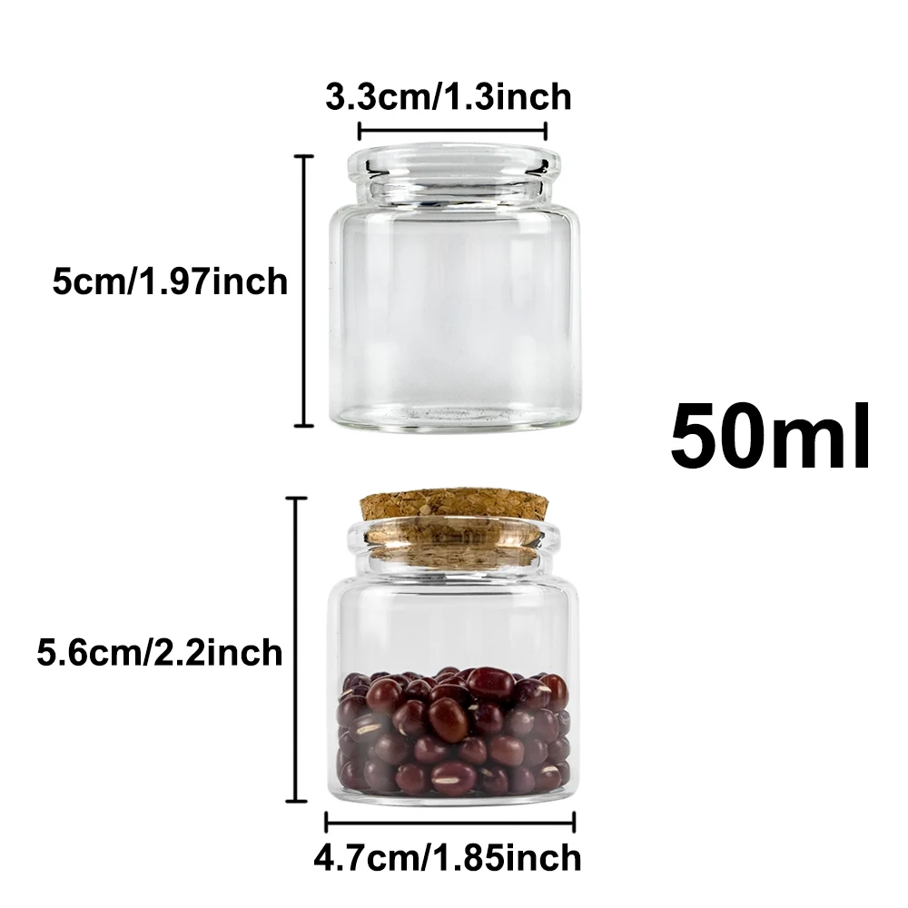 6/24pcs 50ml 47x50x33mm Wishing Glass Bottles Cork Tiny Cork Transparent Glass tube Decoration