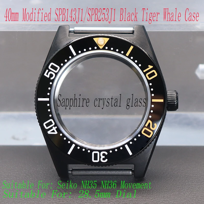 Cassa Dell'Orologio Da 40Mm Per Seiko Spb143J1/Muslimah Black Tiger Whale Parts Nh35 Nh36 Movement 28.5Mm Dial Sapphire Bubble Mirror Glass
