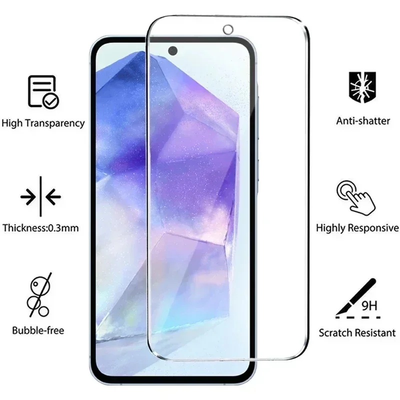 5Pcs Screen Protector for Samsung A55 A15 A54 A34 A13 A14 A53 A52 A12 A33 A52S A32 A35 A71 A72 A51 A22 S10E S20FE Tempered Glass 2