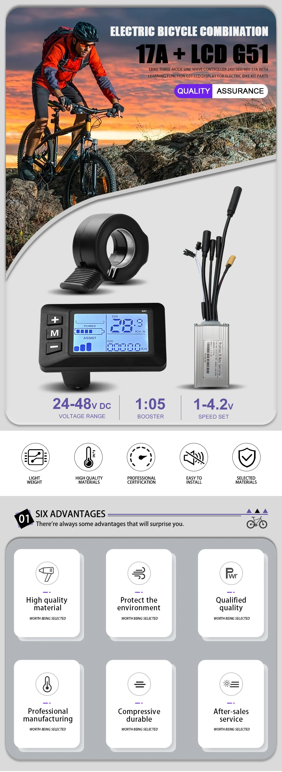 Ebike Sinuswellen-Controller, 350 W, elektrisches Fahrrad, bürstenloser Drei-Modus-Controller, 17 A wasserdichter Stecker, UART-Protokoll Nr. 2, keine Hall-Arbeit – Detail 1