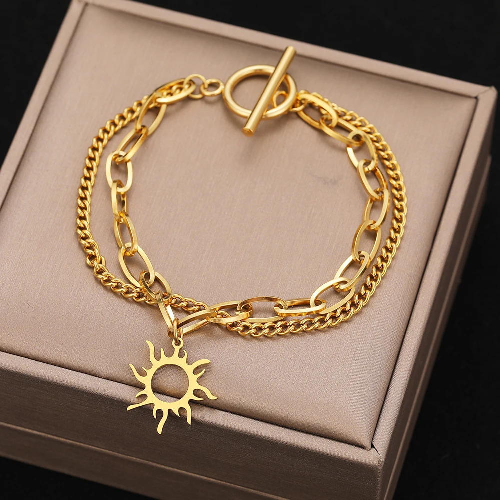Stainless Steel Bracelets Hippie Gothic Pearl Chain Pendants Fashion Bracelet For Women Jewelry Portrait Coin Girls Gifts stainless steel bracelets