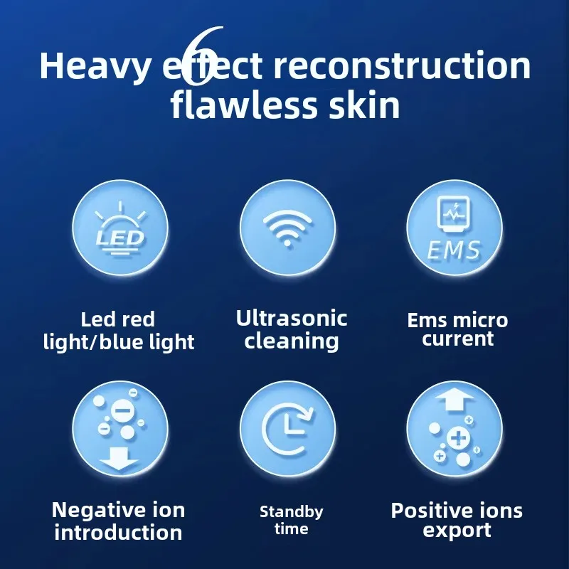 Cross-Border Bestseller Red Blue Light Ultrasonic Skin Cleansing Tool EMS Blackhead Removal Facial Pore Cleaning Machine