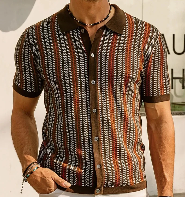 Summer new men's striped T-shirt polo Shirt High quality Ice silk fabric breathable wiry size Casual beach style mens shirts 3XL 11 S84d3bbfb0f7941d99204fe306b0479331