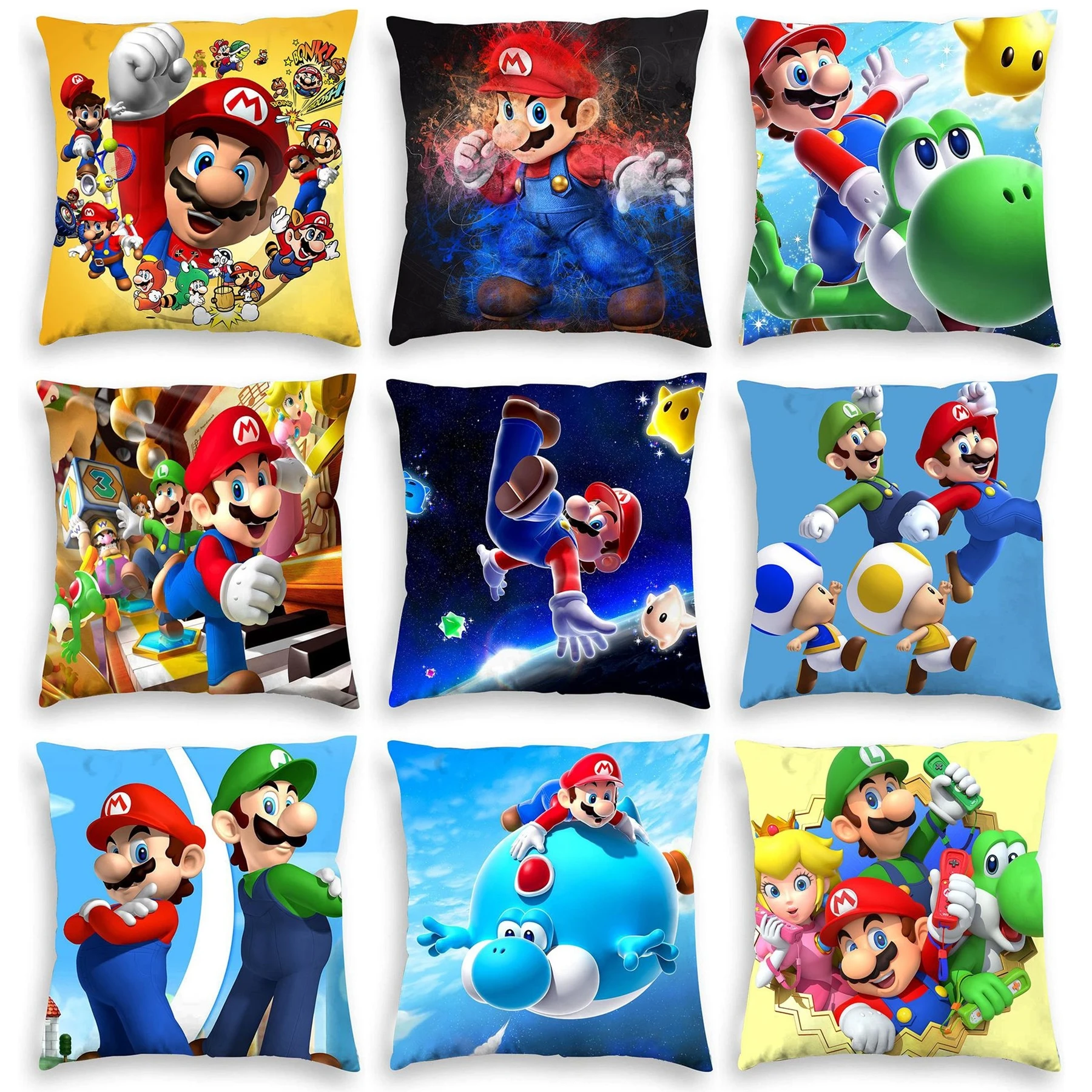 

45x45 cm Anime Game Super Mario Bros. Luigi Bowser Peach Skin Dakimakura Two-sided Printing Pillow Case Cosplay Prop