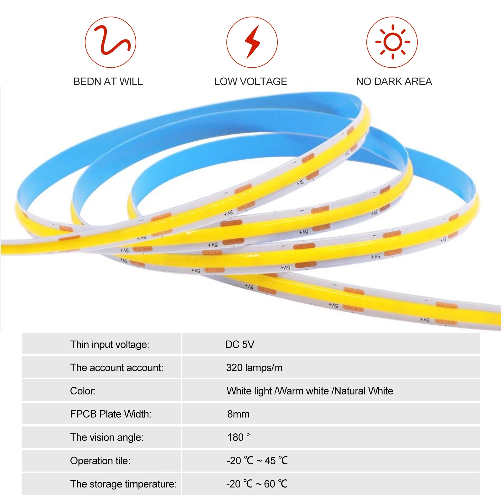Motion Sensor LED Strip Light - 0.5m COB Tape, PIR Sensor, Battery Or USB Powered, Self-Adhesive For Closets & Stairs