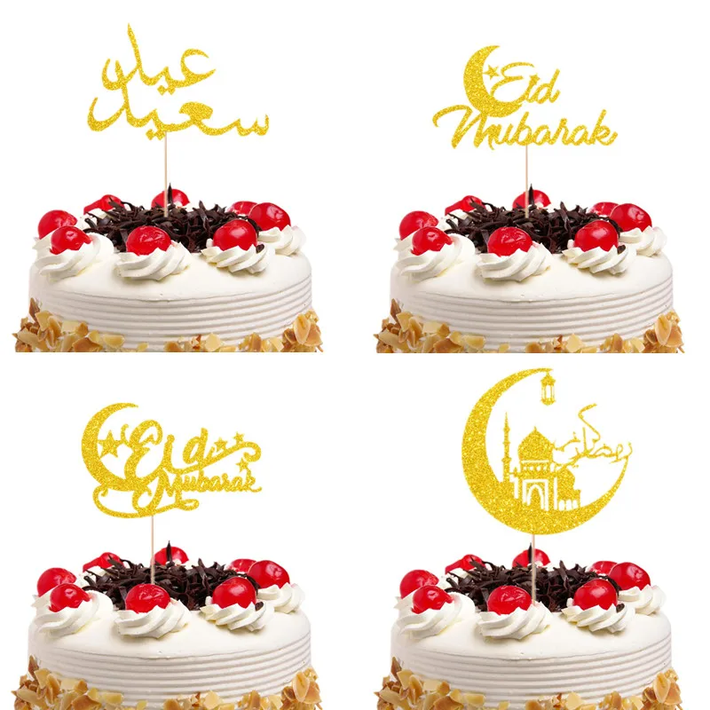 Eid Mubarak Cake Topper Glitter Paper Cake Flags Ramadan EID Festival Bunting Islamic Muslim Mubarak Party Cupcake Decoration party decorations birthday party supplies cake topper cake decorations cake toppers