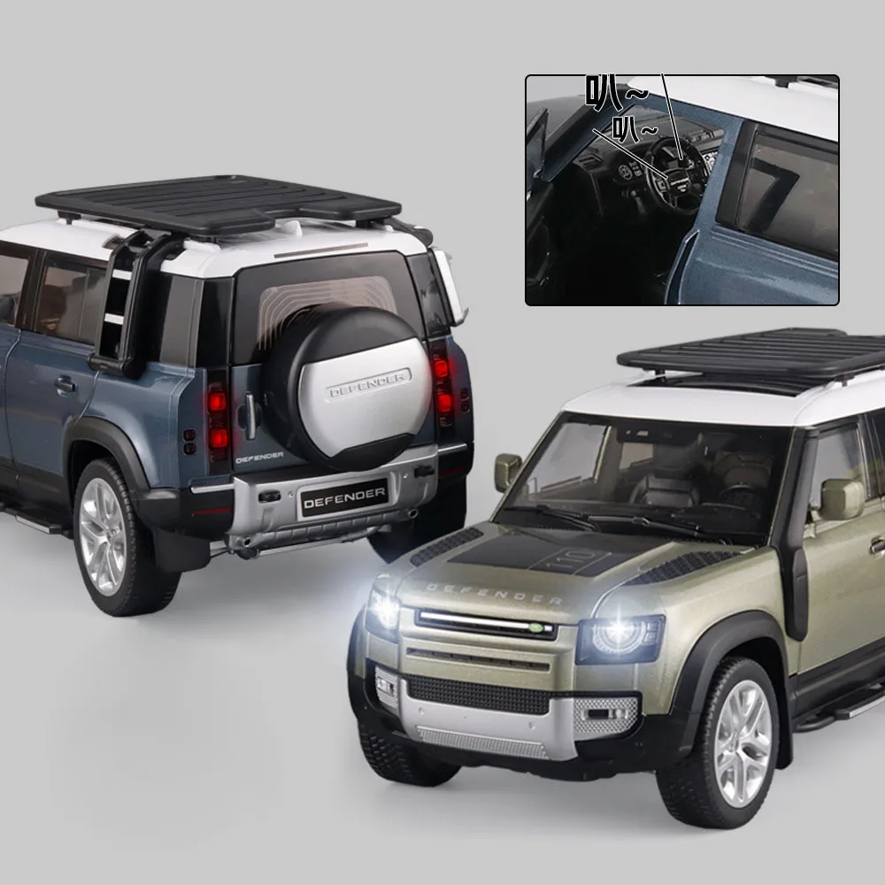 Big Size 1:18 Lands Rovers Defender Alloy Car Model Diecast Toy Vehicle Sound Light Metal Pull Back Car Kids Boys Birthday Gift images - 6
